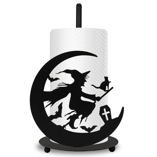 JarThenaAMCS Halloween Paper Towel Holder Black Witch Kitchen Decor Accessories Metal Towel Holder Stand for Home Bathroom Countertop Decor