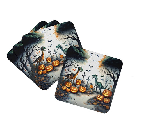 Caroline's Treasures Dinosaurs Spooky Halloween Foam Coaster Set of 4 Cup Coasters for Indoor and Outdoor, Coaster for Tabletop Protection, Anti Slip, Mouse pad Material