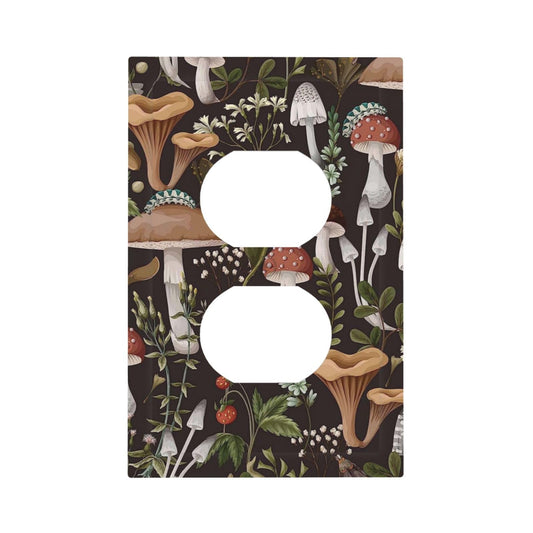 Vintage Boho Hippie Plant Mushroom 1 Gang Outlet Plate Covers Decorative Single Duplex Wall Plate Electrical Receptacle Light Switch Cover Electric Switchplate Country Decor