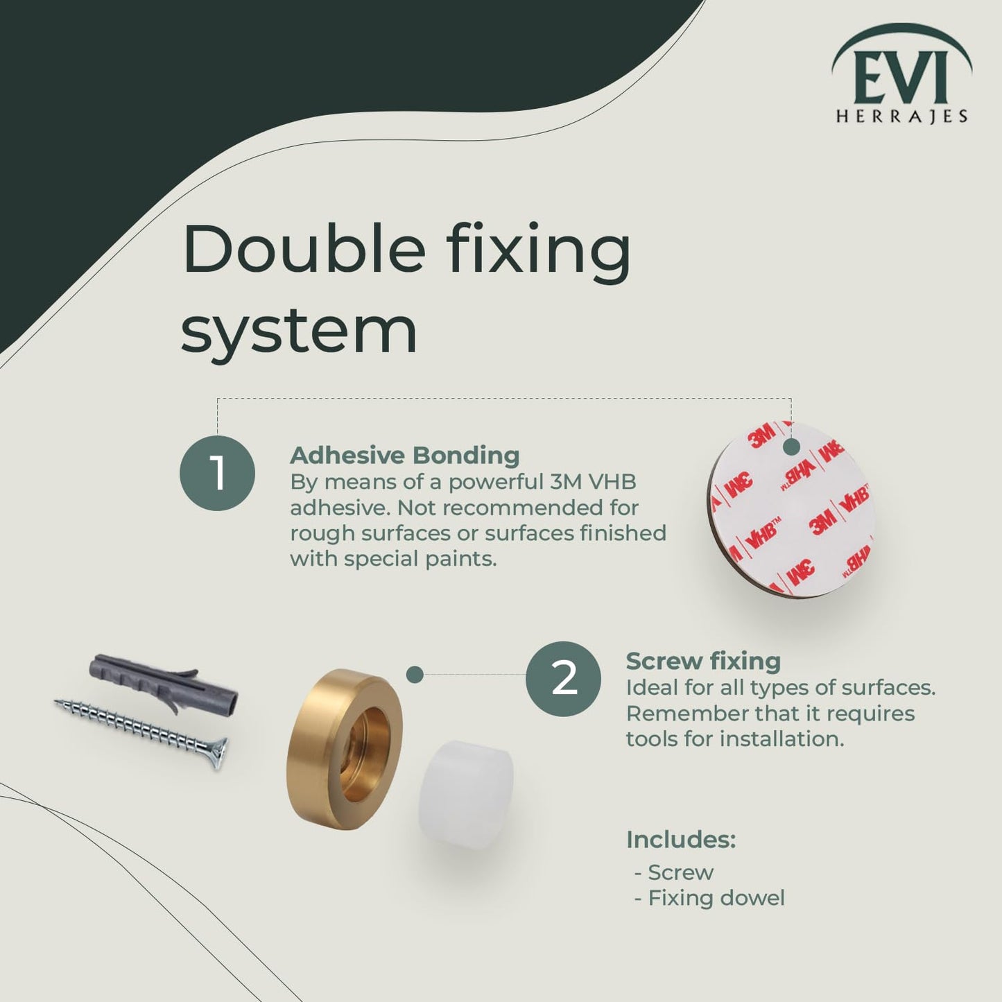 EVI | Wall Mounted Doorstop | 0.7'' x 1.37'' | Natural Silicone White Rubber | Adhesive or Screw Installation | Brass Finish | Mod. I-254