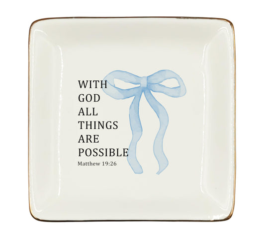 WODMIS Christian Coquette Blue Bow Ceramic Jewelry Tray Dish, Preppy Bible Verse Jewelry Plate Ring Trinket Dish, Trendy Aesthetic Ribbon Gifts for Women Bestie Best Friends 511