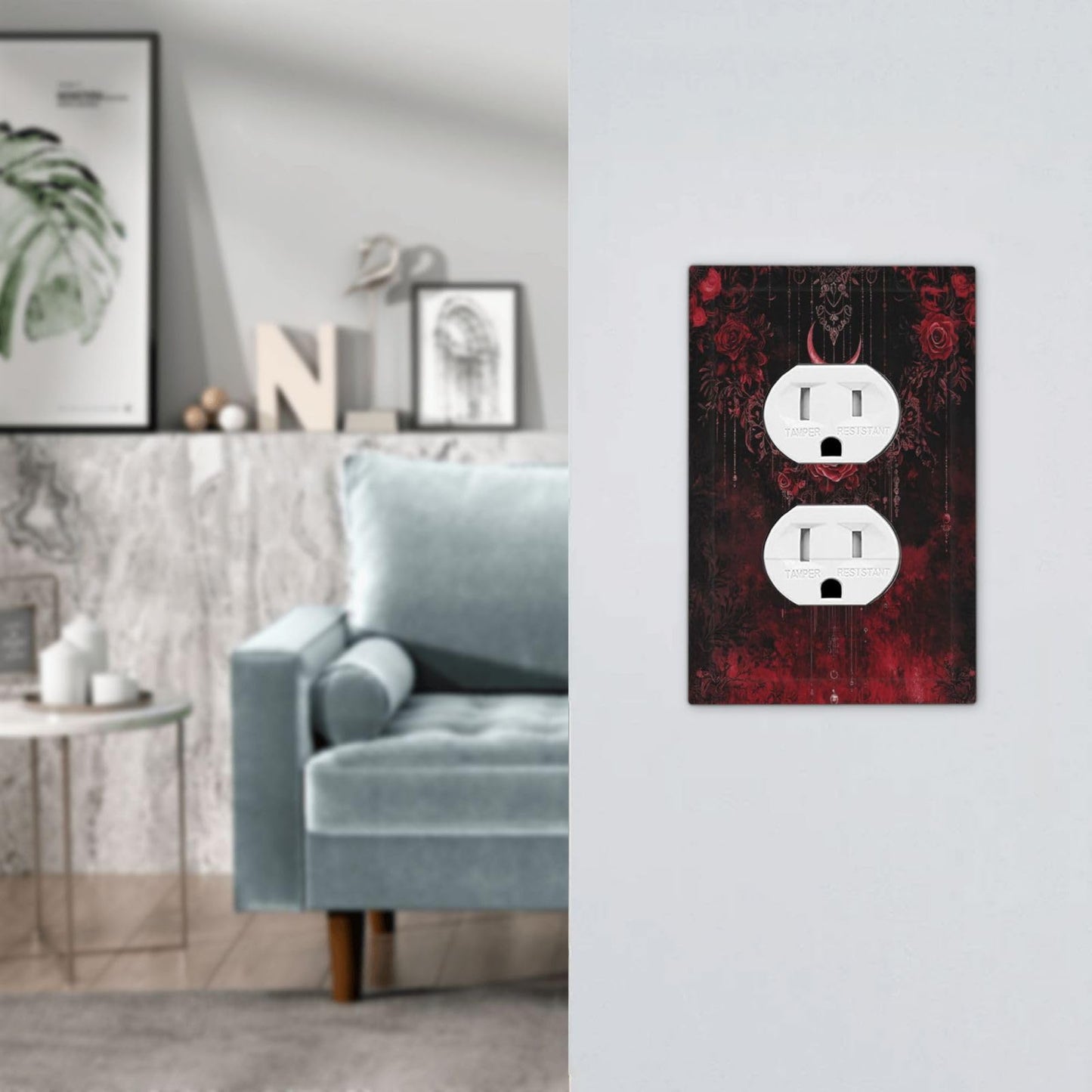 Annisrak Outlet Covers Gothic Red Rose Moon Dark Floral 1 Gang Duplex Light Switch Cover Plate Decorative Switch Plate Covers Electrical Socket Cover for living Room Home Decor