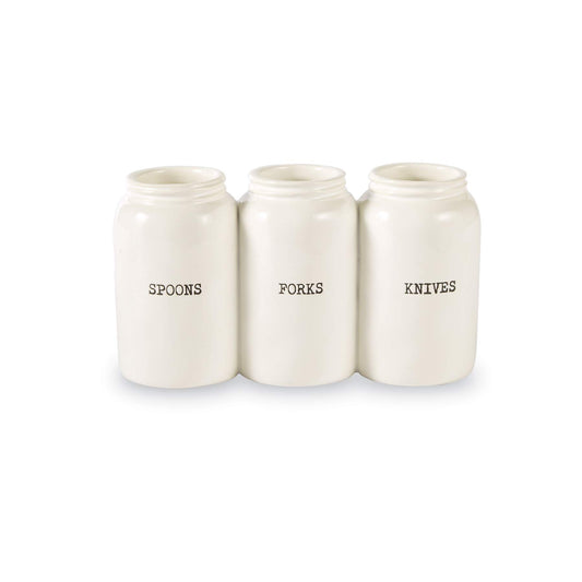 Farmhouse Ceramic Triple Utensil Holder