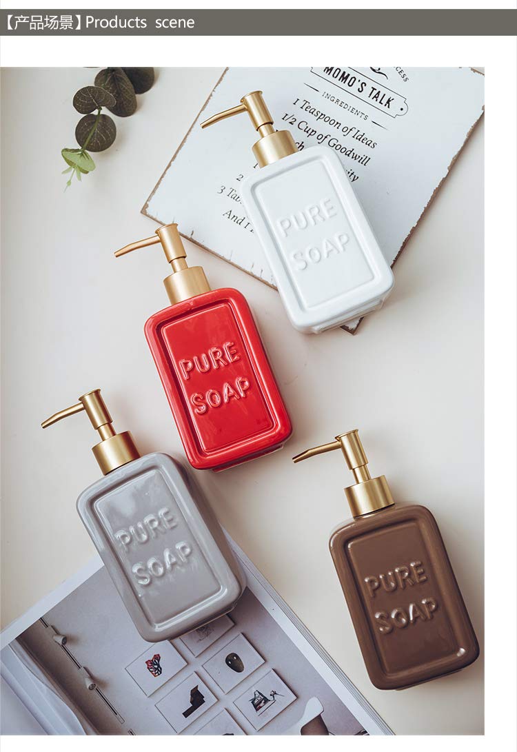 Red Ceramics Retro Soap Dispenser Soap Bottle Lotion Bottle with Pump