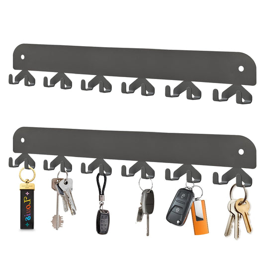 Yoanxong 2 Pack Key Holder for Wall, Key Hooks Wall Mount with 12 Hooks, No Drilling Required, Self-Adhesive Key Rack, Key Hanger Wall Mount for Corridor, Kitchen, Living Room - Gray