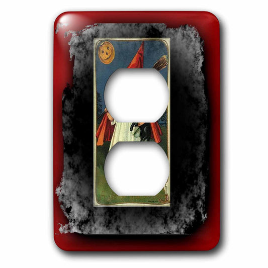 3dRose lsp_6195_6 Vintage Halloween Witch Girl And Black Cat 2 Plug Outlet Cover