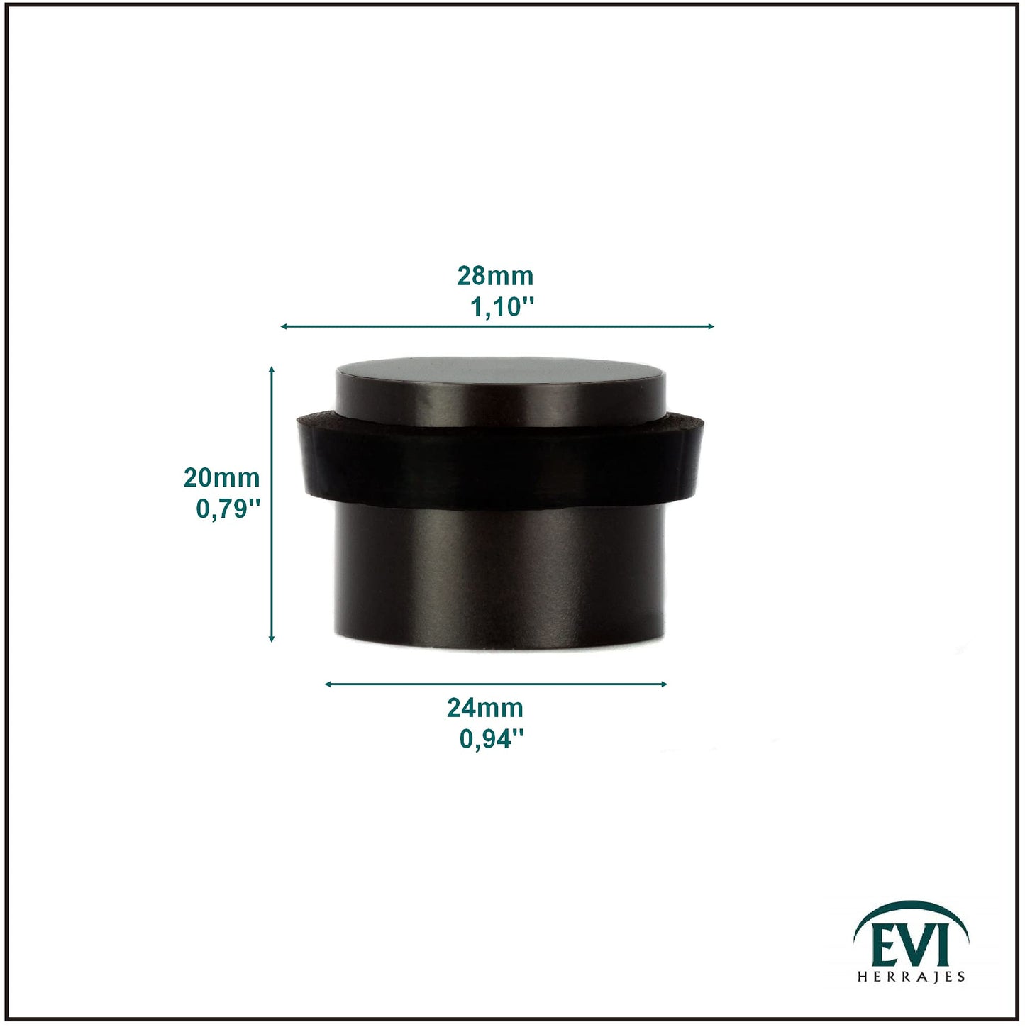 EVI Herrajes | Black Door Stopper - Adhesive Installation - Black Rubber Protector - W=0.94 x H=0.79 Inch Door Stop