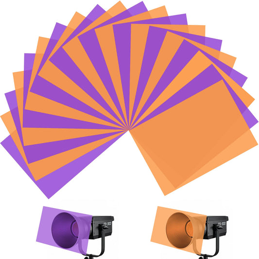 30 Pcs Halloween Light Gels Colored, Halloween Correction Gel Filter, Light Covers Transparent Film Plastic Sheets in Purple Brown and Orange, 11.7 x 8.3 in
