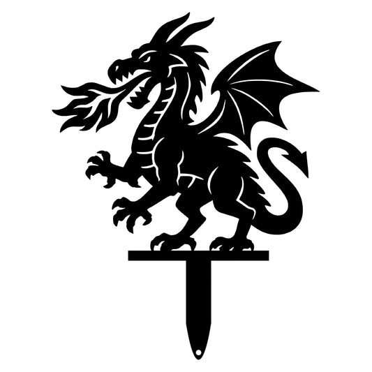 Aucizb Fire Breathing Dragon Metal Garden Stake Decor-Fantasy Mythical Creature Silhouette Yard Art, Gothic Metal Lawn Decor for Patio, Lawn, Flower Bed, Cottage, Fantasy Lover Gift (Black)