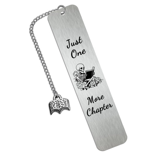 Book Marks for Reading Women Metal Halloween Bookmark - Skeleton Horror Bookmarks for Book Lovers, Just One More Chapter Steel Book Mark