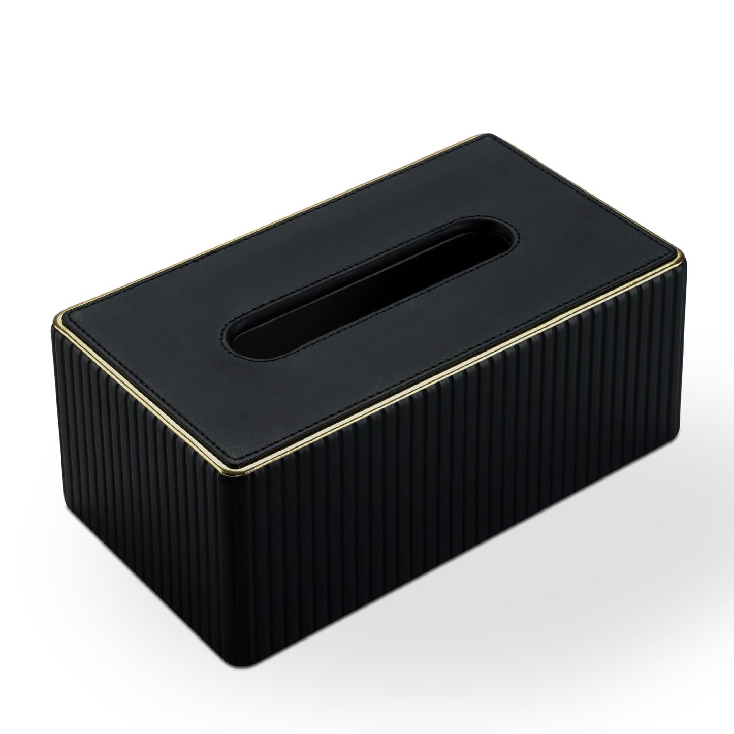 KINGFOM Rectangular Tissue Box Cover, PU Leather Tissue Box Holder with Magnetic Bottom, Napkin & Facial Tissue Holder Dispenser Decorative Box Cover for 120-count (3-Ply) 160-count (2-Ply) Black