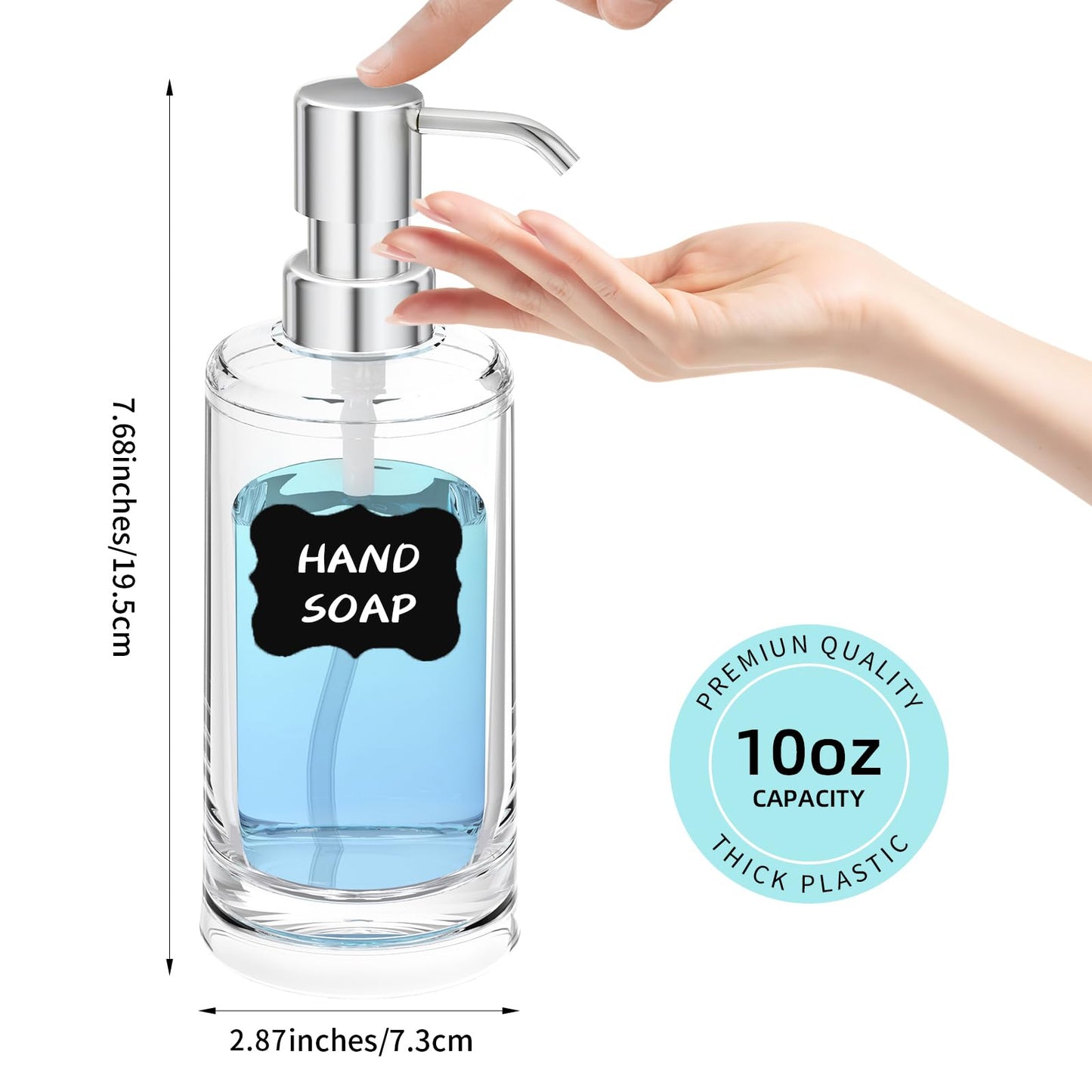 Clear Plastic Soap Dispenser Set of 2, 10 oz Pumps for Dish and Hand Soap