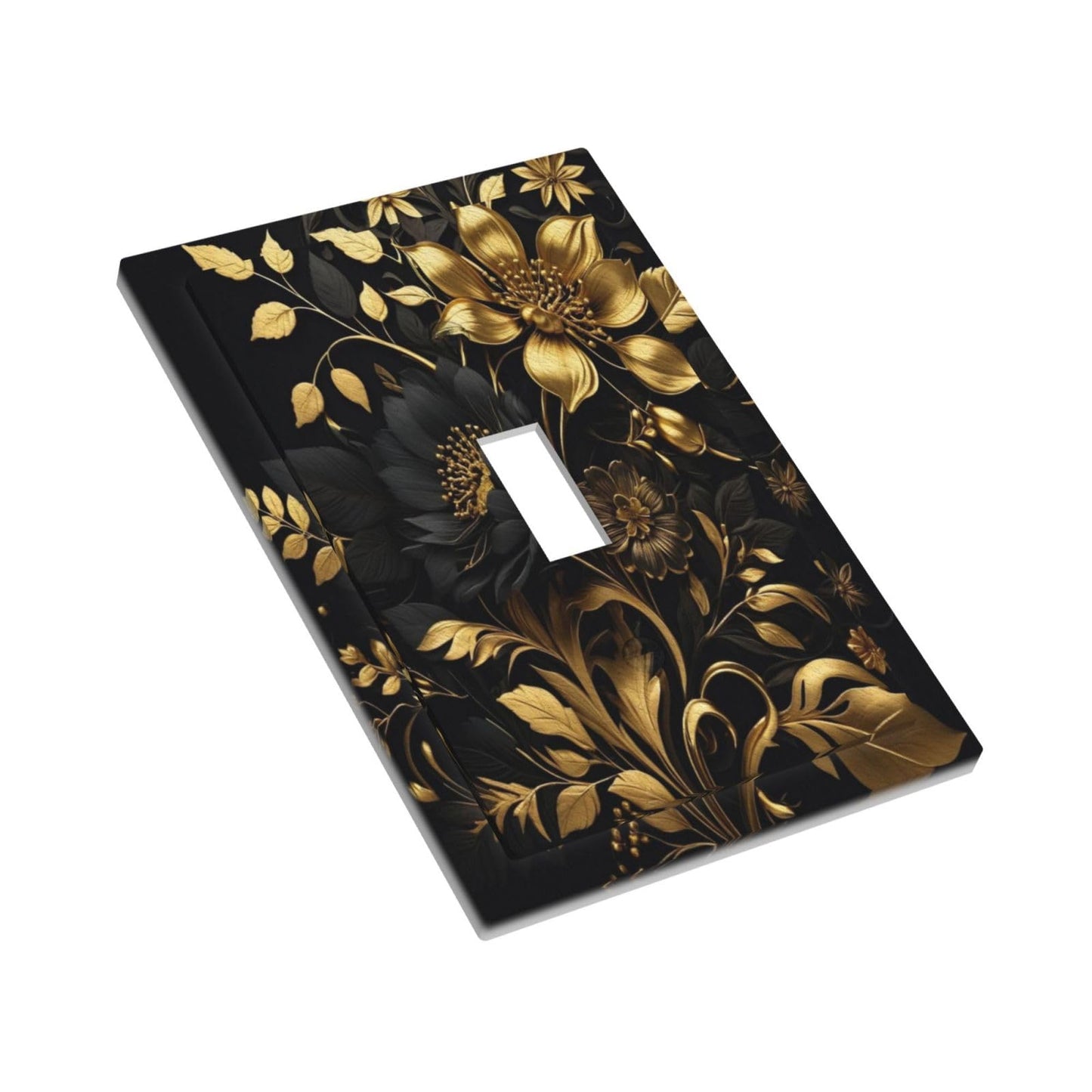 WUYOCHA Black Gold Flowers Leaves 1 Gang Light Switch Covers Single Toggle Wall Plate Decorative Switchcover Electrical Switchplate for Country Living Decor