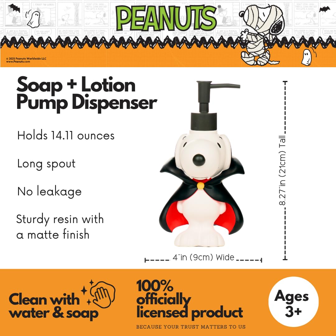 Peanuts Snoopy Vampire Soap/Lotion/Hand Sanitizer Resin Pump Dispenser, 14.81 Ounces, (Officially Licensed Product) by Franco
