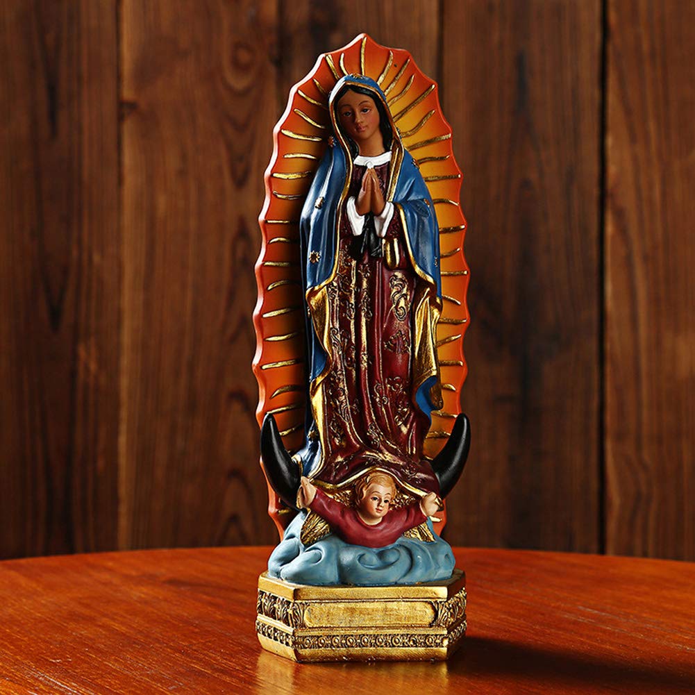 Lependor Our Lady of Guadalupe The Blessed Virgin Mary Resin Statue Sculpture, The Blessed Mother of The Immaculate Comception Home Madonna Figurine - Colored Our Lady