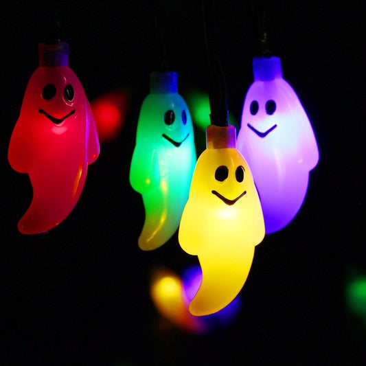 Hann® Solar LED String Lights, 30LED Crystal Ball | Lanterns | Moroccan Orb Ball | Cute Ghost Pumpkin Waterproof Outdoor Decorative String Lights for Christmas Garden Halloween (Cute Ghost)