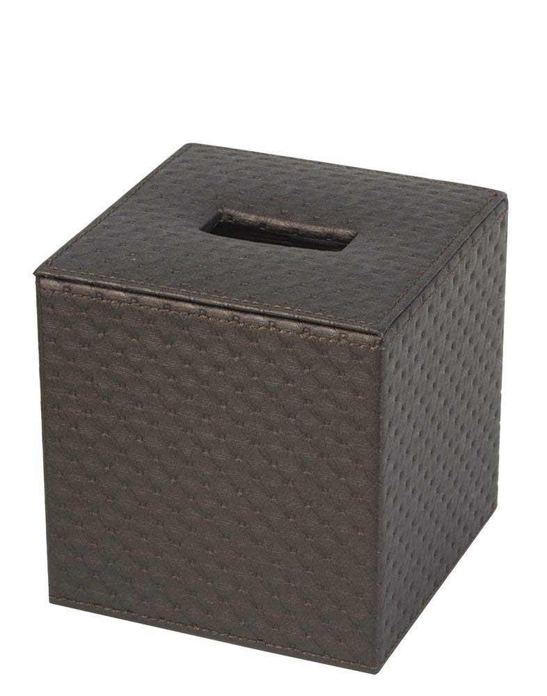 J JACKCUBE DESIGN Square Paper Facial Tissue Box Cover Holder for Bathroom Vanity Countertop, Bedroom Dressers, Napkin Holder with Strap on Bottom, Brown Quilted Faux Leather - MK272A