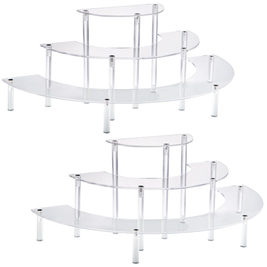 HENABLE Acrylic Display Risers, 3 Tier Clear Cupcake Perfume Stand Organizer, Half Moon Dessert Stand for Display, Food, Amiibo Funko POP Figure (2half