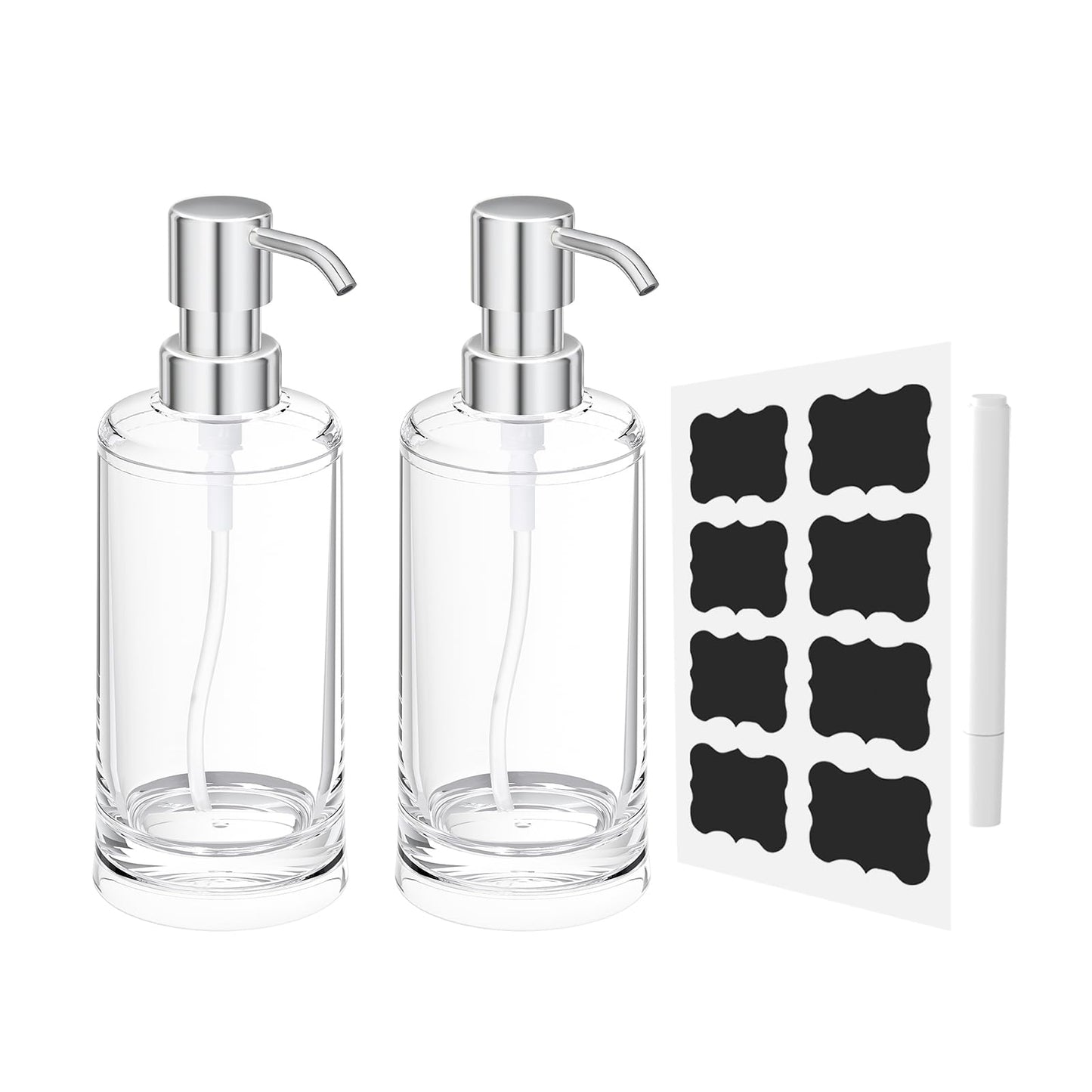 Clear Plastic Soap Dispenser Set of 2, 10 oz Pumps for Dish and Hand Soap