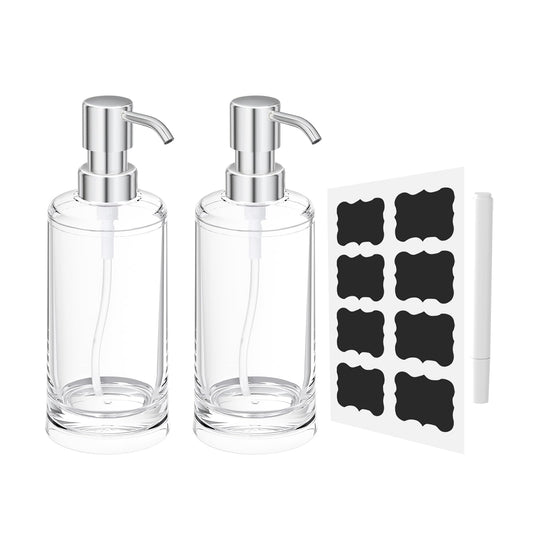 Clear Plastic Soap Dispenser Set of 2, 10 oz Pumps for Dish and Hand Soap