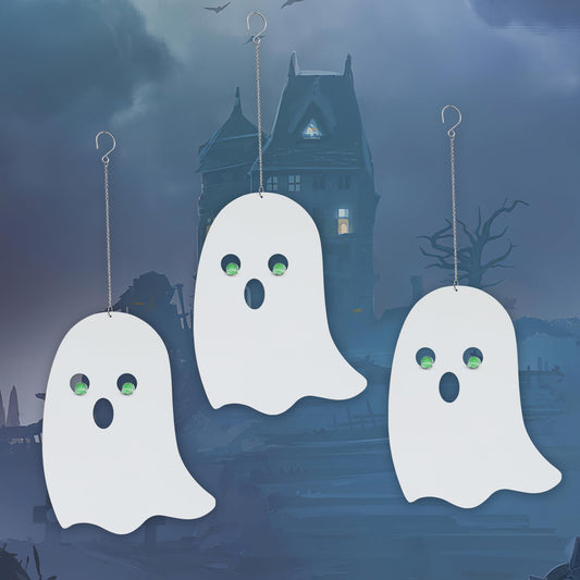 VinSees Halloween Metal Ghost Hanging Decorations for Yard Porch Outdoor Indoor, Halloween Decorative Metal Ghosts Hanging Decor with Glowing Eyes in The Dark, Set of 3 (Ghosts)