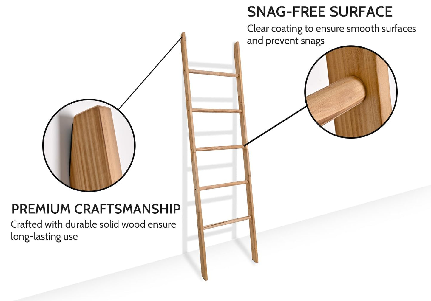 FUIN 63inch Wooden Blanket Ladder, Wood Towel Ladder, Rustic Decorative Ladder for Blankets, Farmhouse Quilt Rack for Living Room & Bathroom