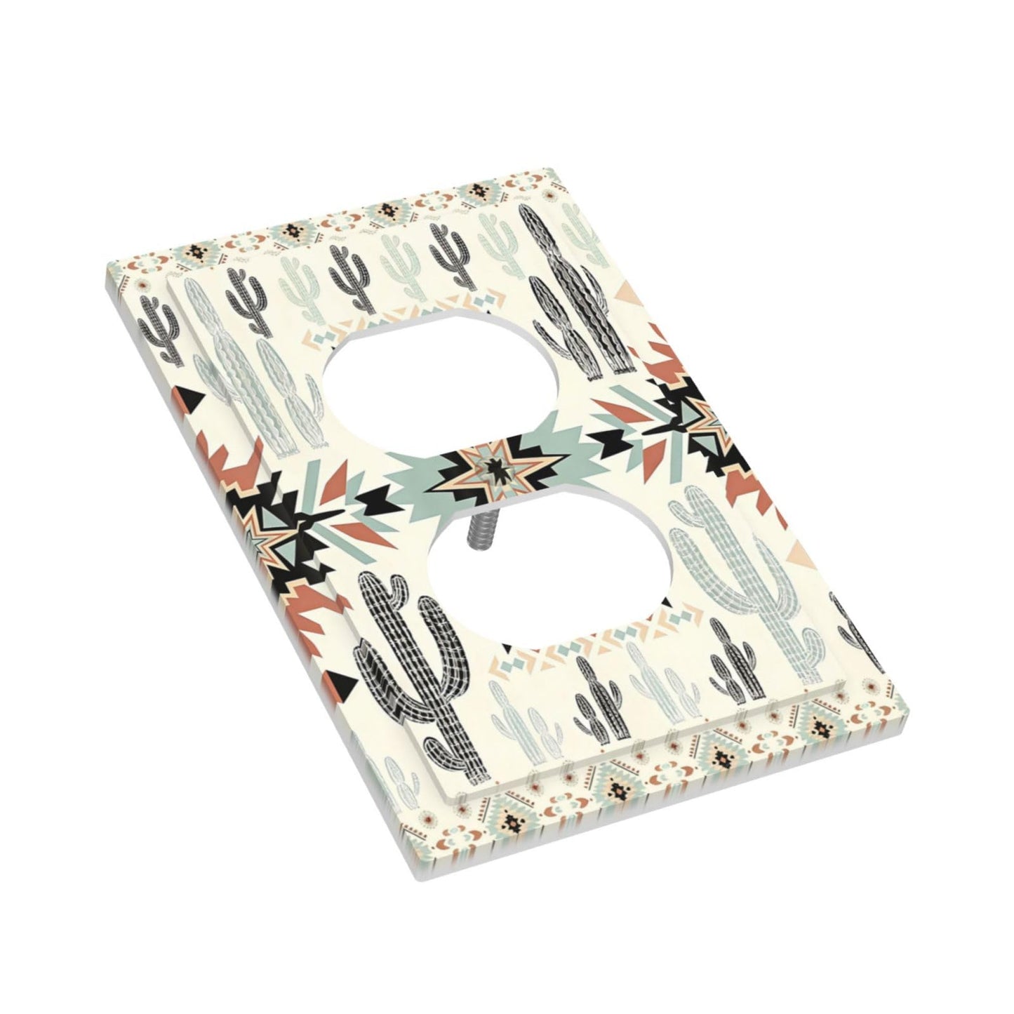 Western Aztec Cactus Boho Tribal Geometric Ethnic Outlet Covers 1 Gang Duplex Light Switch Cover Decorative Switch Plates Electrical Receptacle Faceplate Wall Plate for Bedroom Living Room Decor