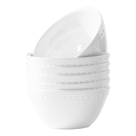 BEESEN 5.8in Basic White Beaded Melamine Plastic Cereal Bowl Set, Soup Bowls Set of 6, Dishwasher Safe, Break-Resistant, 23oz Melamine Bowls for Daily Use