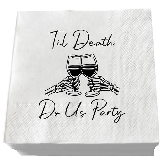 XIUHUBA Til Death Do Us Party Napkins, 50 Pack Black and White Halloween Skeleton Skull Cocktail Napkins for Funny Engagement Bachelorette Wedding Bridal Shower Party Decorations, 3-Ply