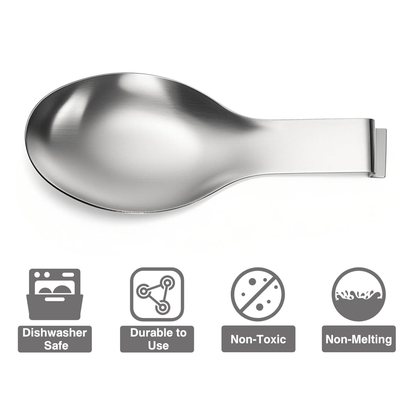 ELFULLY 8 Pack Stainless Steel Spoon Rest, Large Size Ladle Spatula Tong Holder, Heavy Duty Cooking Utensil Rest for Stove Top Kitchen Countertop, Dishwasher Safe Kitchenware, Silver