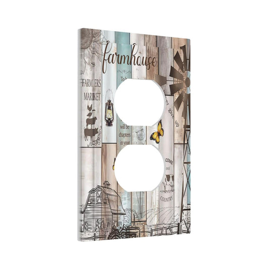 Rustic Farmhouse Colorful Wooden Barn Door 1 Gang Duplex Receptacle Switch Wall Plate Decorative Switchplate Outlet Covers Electrical Plug Cover Faceplate for Bathroom Home Decor