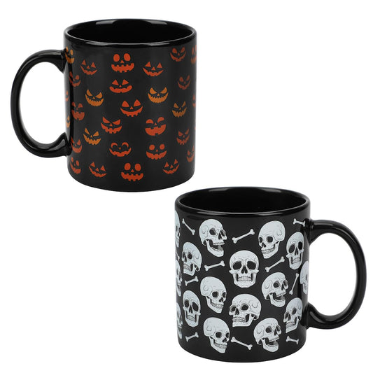 Bioworld Halloween Skulls & Jack-o'-Lantern Faces 2-Pack 16 Oz Ceramic Mugs