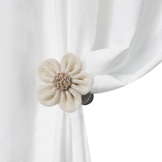 Curtain Tie Backs for Curtain Drapes, Boho Decor Holdback Clamp Farmhouse Tiebacks Clips with Flower for Sheer Curtains, Shabby Chic Drapery Holder, Pack-2