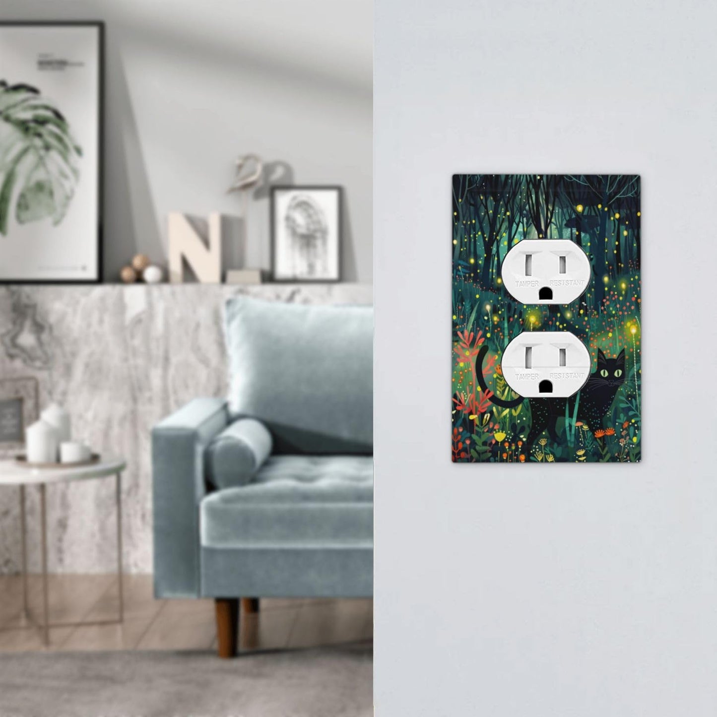 Labliqas Outlet Covers Forest Black Cat Fairy Firefly 1 Gang Duplex Light Switch Cover Plate Decorative Switch Plate Covers Electrical Socket Cover for Kids room Home Decor