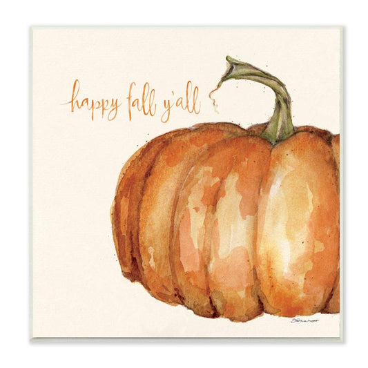 Stupell Industries Happy Fall Yall Autumn Pumpkin Seasonal Design, Designed by Stephanie Workman Marrott Art, 12 x 0.5 x 12, Wall Plaque