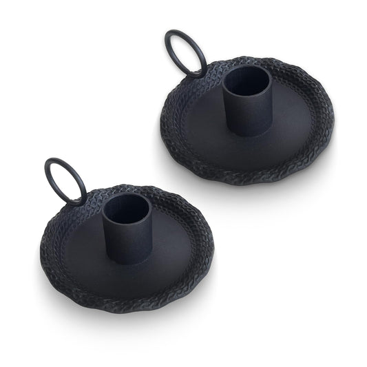 cachiv Taper Candle Holders Set of 2 Vintage Candlestick Holders Candlelight Stand with Handle for Home Wedding Table Decor (Black)