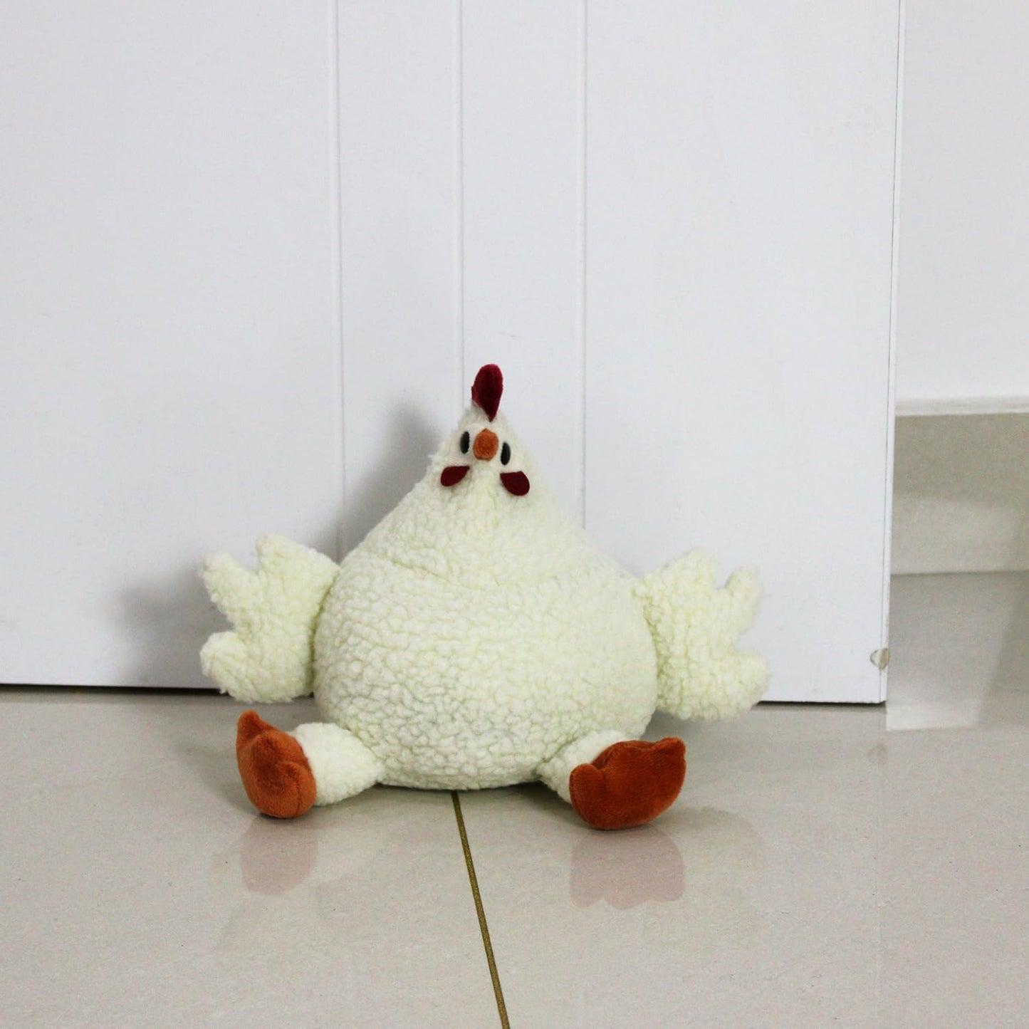 SANFERGE Cute Decorative Door Stopper for Home and Office Floor Door Stops, Fabric Animal Weighted Heavy Wall Protectors, White Chicken