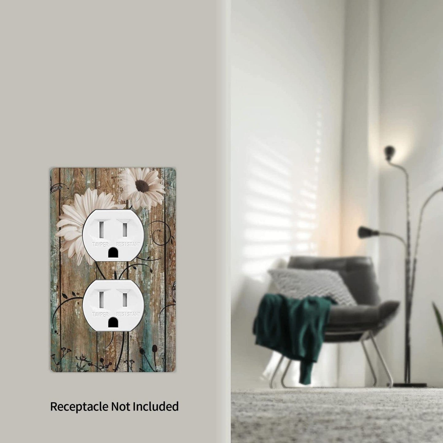 Rustic Daisy Flower Decorative Outlet Cover Wall Plate Single Duplex Receptacle Cover 1 Gang Switch Plate Electrical Accessories, 4.50 x 2.76 Inch