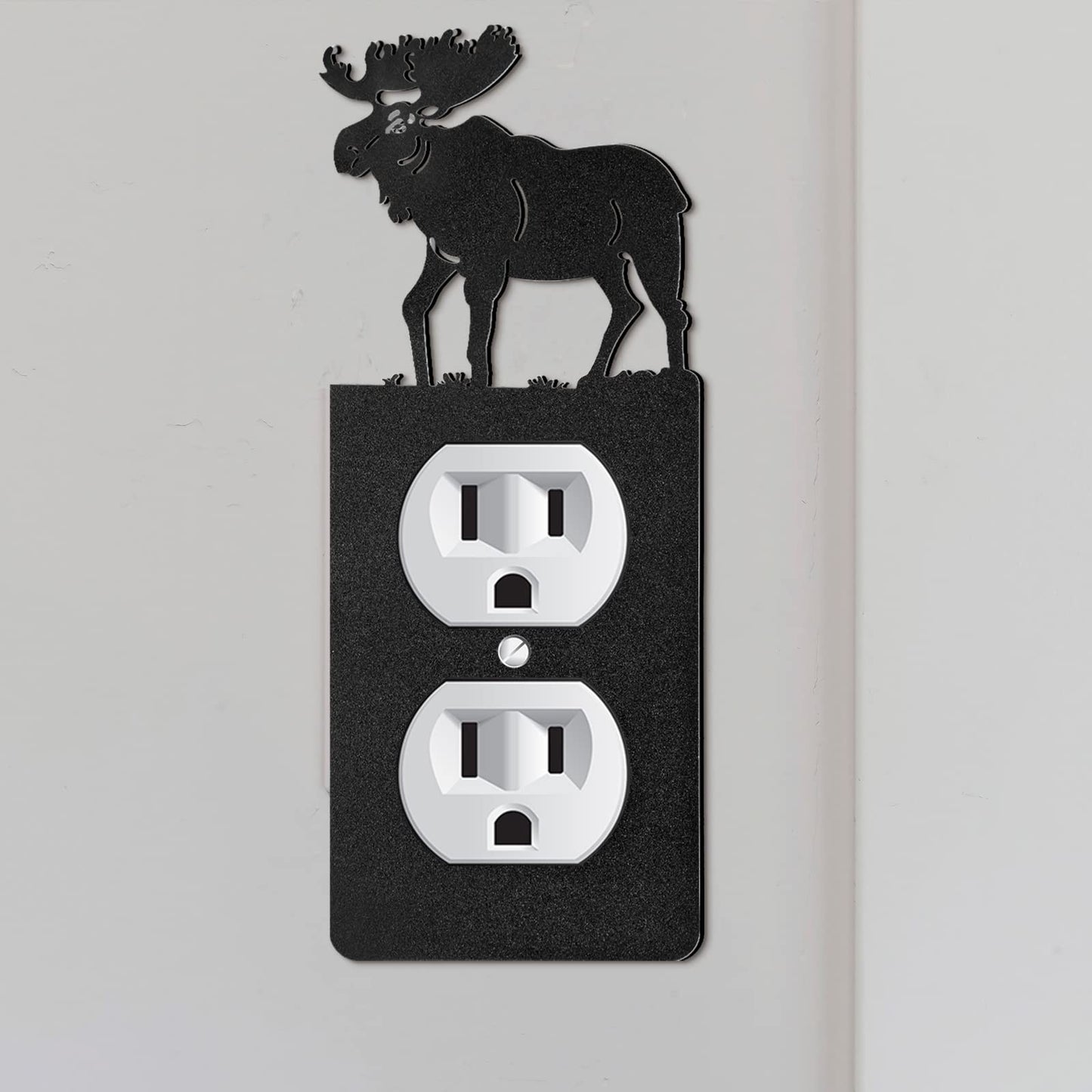 Kingdder 12 Pcs Metal Bear Light Switch Cover Moose Tree Mountain Elk Black Light Switch Plate Forest Outlet Toggle Wall Plate Cover for Home Bedroom Single Gang Socket