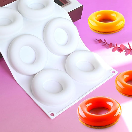 ANGOOD 3D Donut Silicone Mold, Cupcake Baking Pan Mousse Tray Molds, Kitchen Cake Decorating Fondant Mould for Pumpkin Shaped Baking Mousse Cake, 6-Cavity Non-Stick Silicone Moulds (D_ Donut)