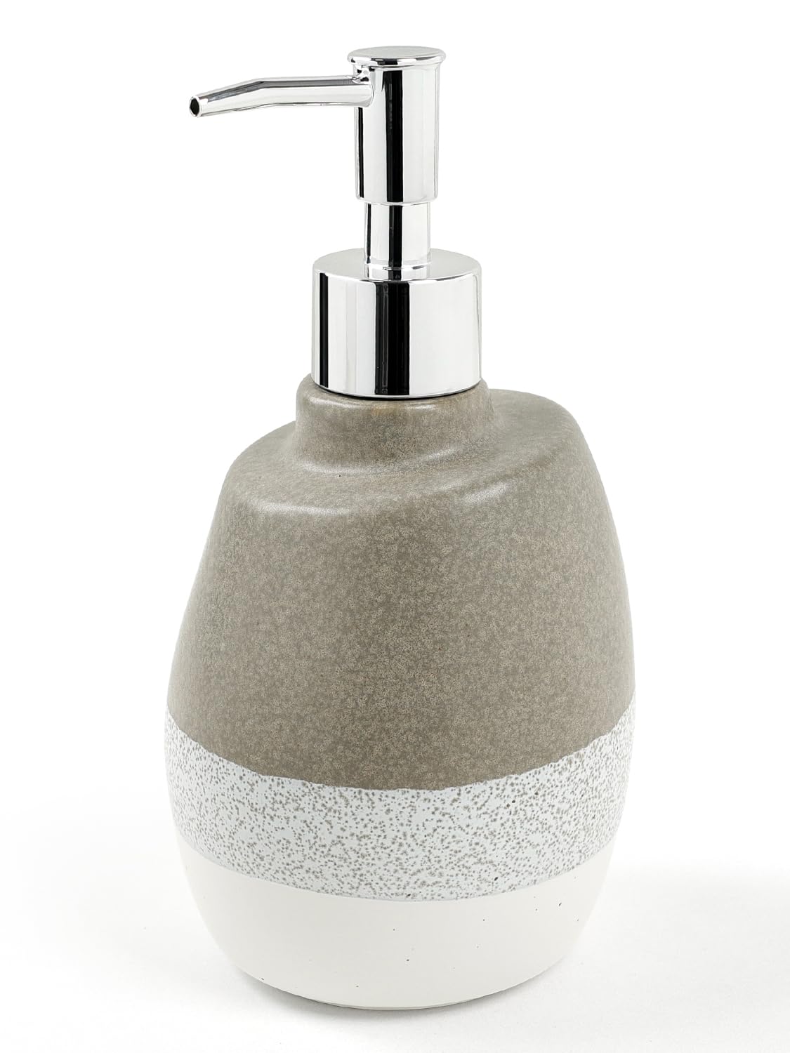 KERMANDO Ceramic Soap Dispenser – 16oz Refillable Lotion or Liquid Soap Bottle with Pump, Grey and White Speckled Glaze, Modern Ceramic Bathroom and Kitchen Countertop Accessory