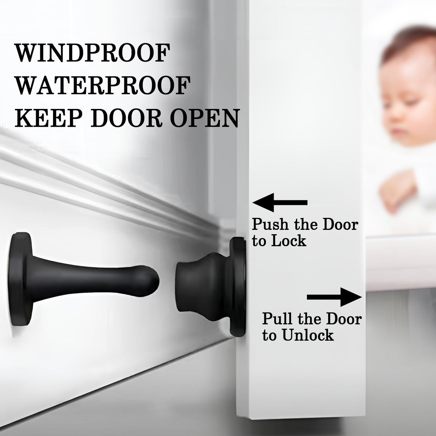 Rubber Door Stopper Self Adhesive,No Magnetic Door Stop,Wall Protector Door Holder,No Need to Drill Door Catch (2, Black)