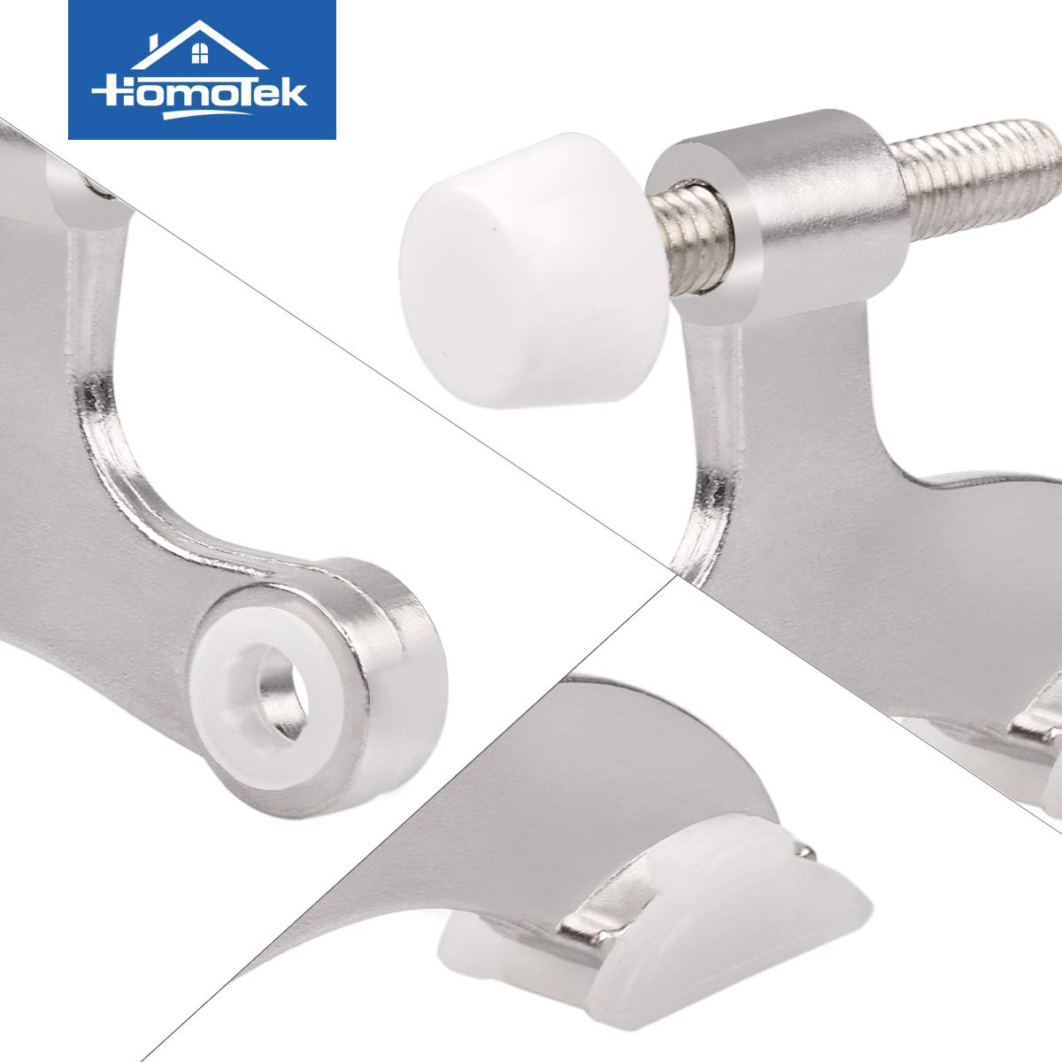 HOMOTEK 20 Pack Hinge Pin Door Stopper, Hinge Stops for Top of Door, Adjustable Deluxe Heavy Duty Door Stop 2-1/2x1-3/4 inch, with White Rubber Bumper Tips, Satin Nickel