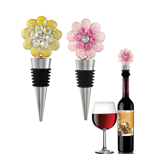 Flower Wine Stoppers Wine Corks Reusable Wine Bottle Stoppers Cute Floral Wine Stoppers Wine Accessories for Kitchen Holiday Party Wedding Birthday Gifts