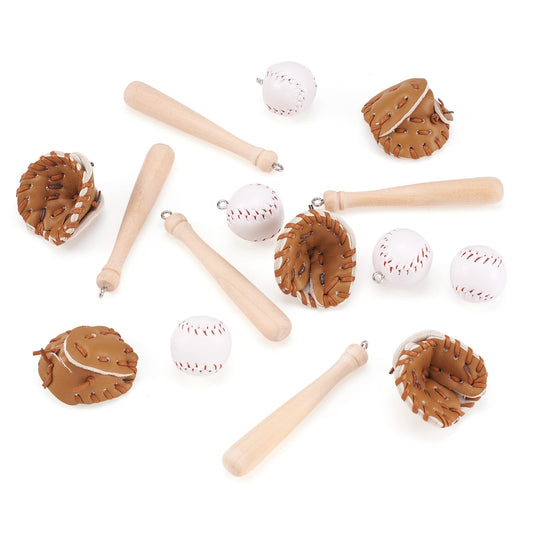 Craftdady 15pcs Sports Ball Charm Pendant Lovely Baseball Bat Glove Hanging Charm Ornament with Loop for DIY Jewelry Craft Keychain Bag Pendant