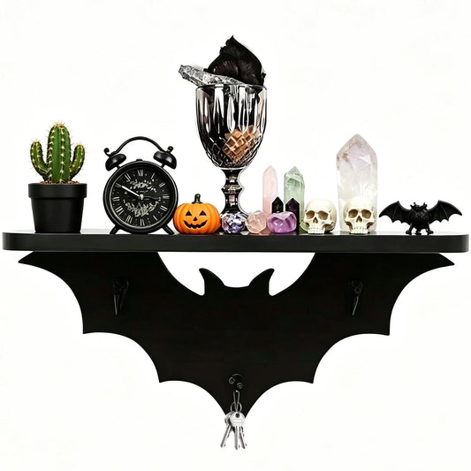 Zoonlinpp Bat Shelf Floating Shelves for Wall Halloween Gothic Room Decor for Bedroom Kitchen Livingroom Wall Shelf with 3 Key Hooks