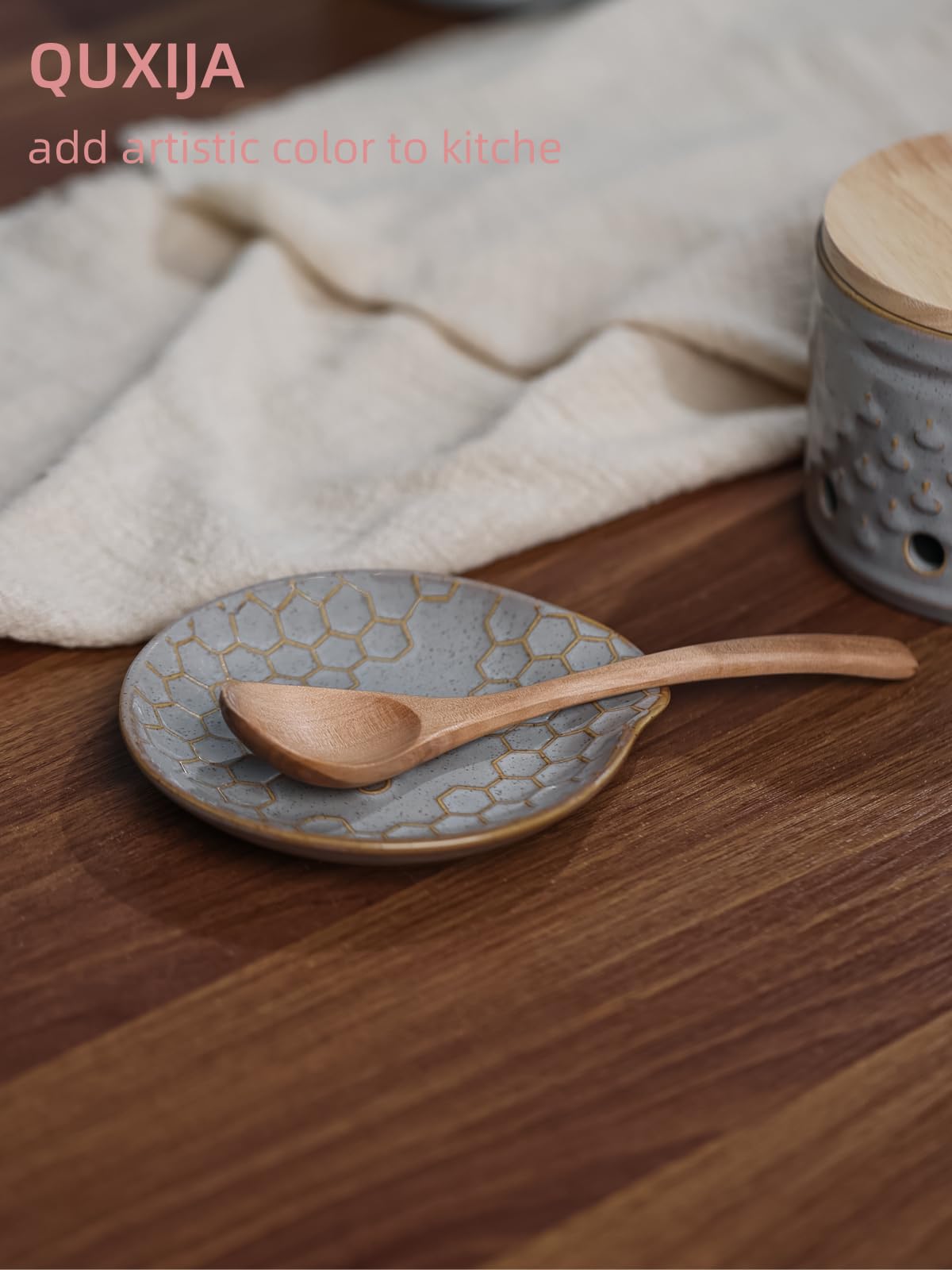 Ceramic Spoon Rest Set of 2, 5.3 Inch Spoon Holder (Vintage Grey)