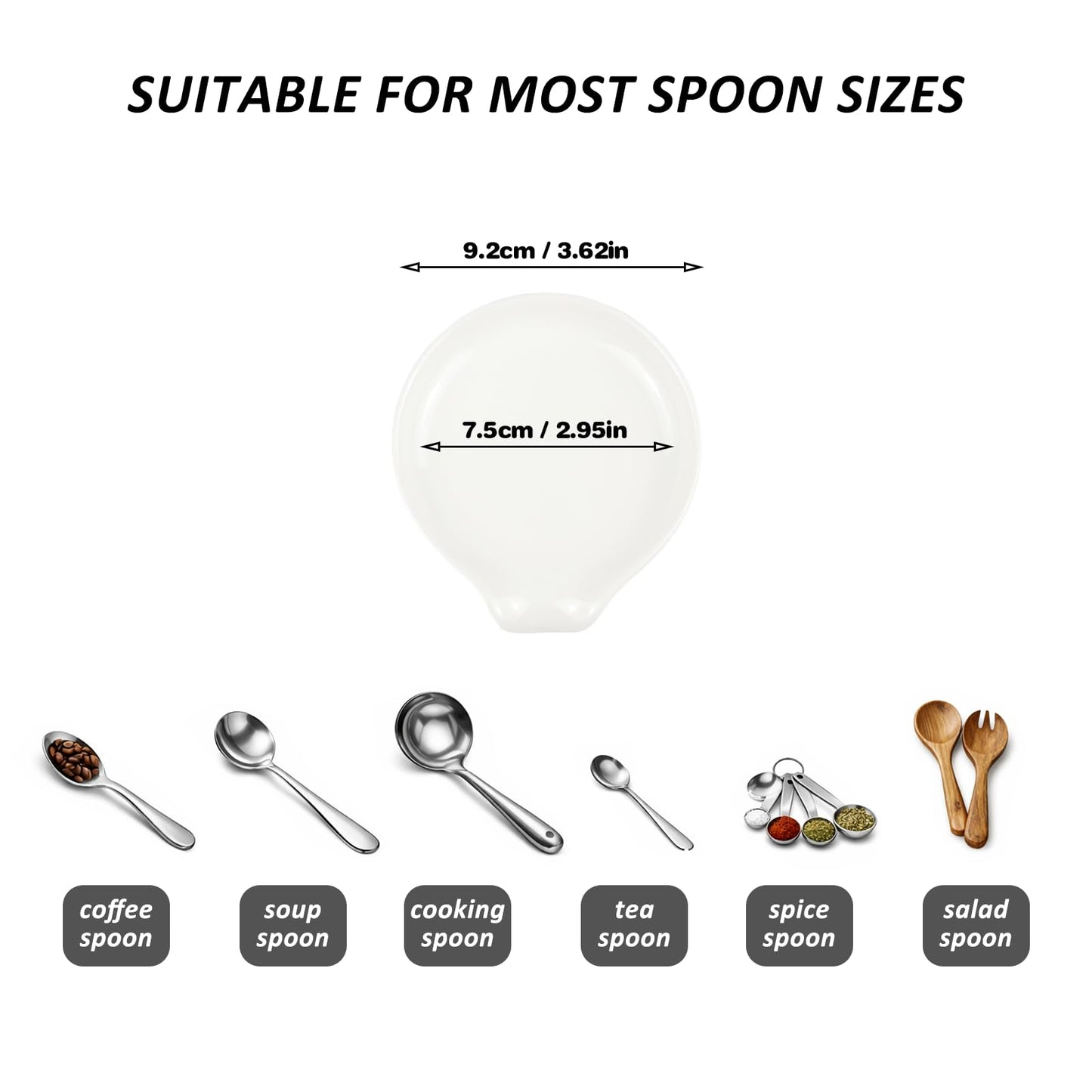 Ceramic Spoon Rest Set with Holder, 6 Pack White Spoon Rest for Stove Top and Coffee, Tea, Salad Spoons - Utensil Rest for Kitchen Countertop, Housewarming Gifts