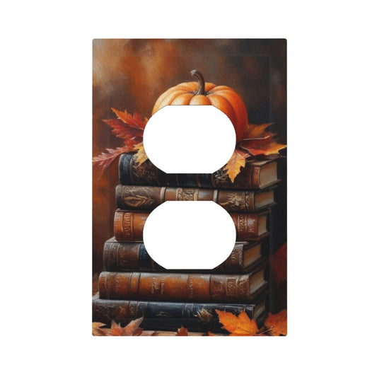Decorative Art Light Switch Covers Vintage Books & Pumpkin 1 Gang Single Duplex Outlet Wall Plate Switchplate Electrical Faceplate for Home Decor