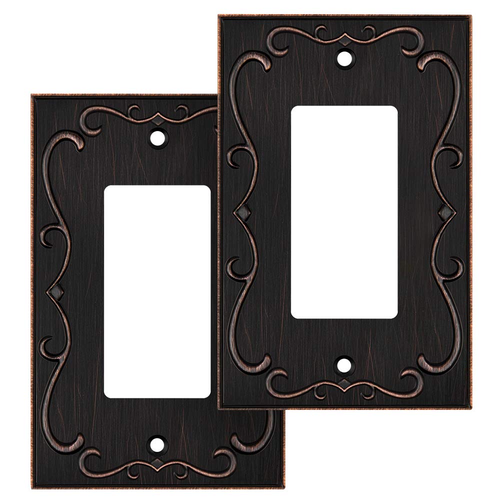 French Cabriole Decorative Wall Plate Switch Plate Outlet Cover (Single Decorator, 2 Pack, Aged Bronze)